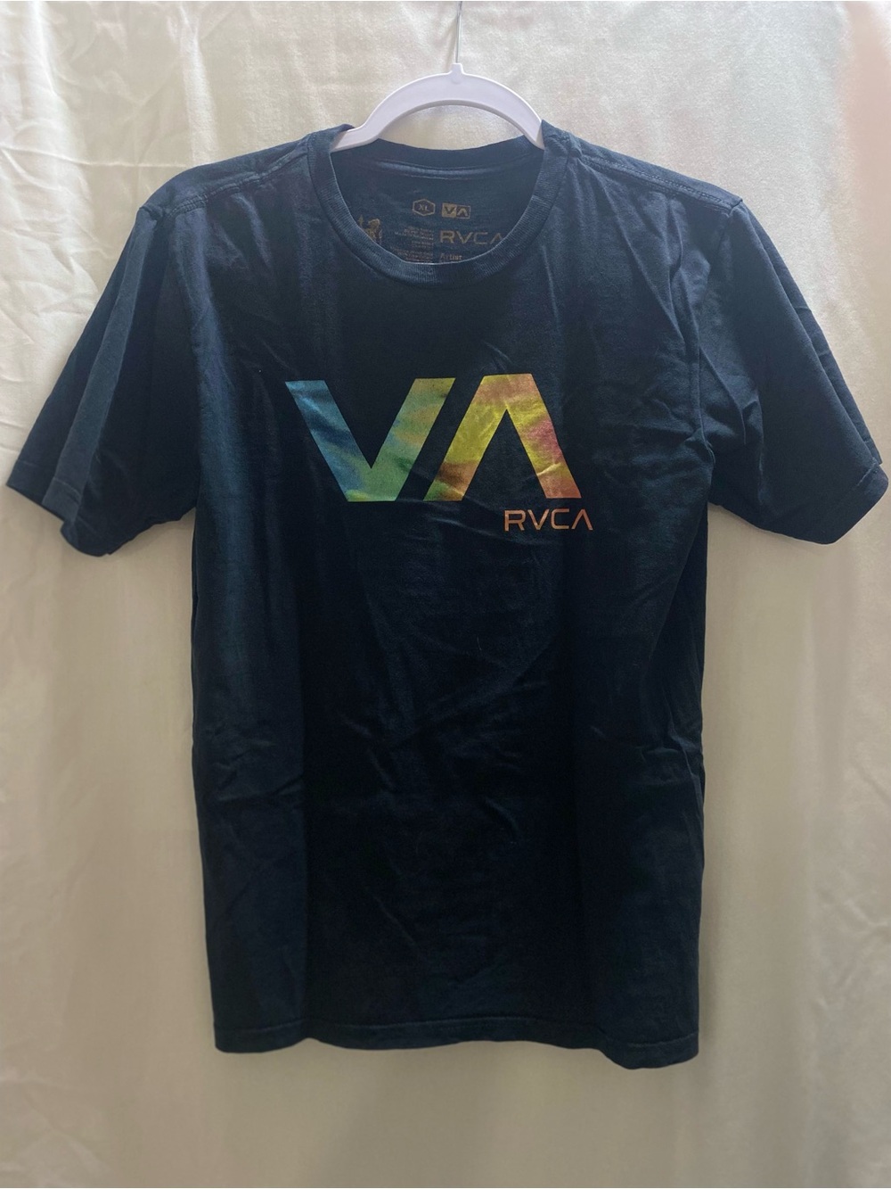 RVCA VA Logo Graphic Print Crew Neck Short Sleeve Black Men's T-shirt XL cotton